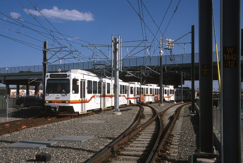 20130189-rtd.jpg - The W-line joins the Central Platte Valley route at this junction south of the relocated Auraria West Station.  West Colfax Avenue passes overhead in the background. (4/26/13)